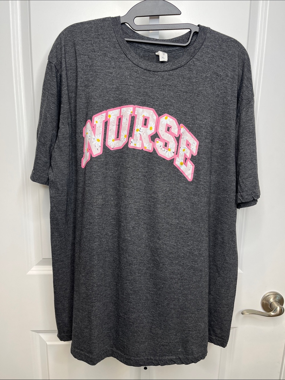 Charcoal Nurse Graphic Tee with Pink Accents XL